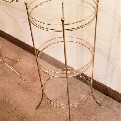 Lot #124  Pair of 1980's Powder Room Accessories - Glass/metal Stand & Towel Rack