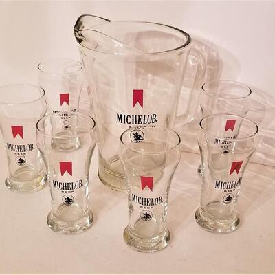 Lot #125  Michelob Beer Pitcher and 6 glasses
