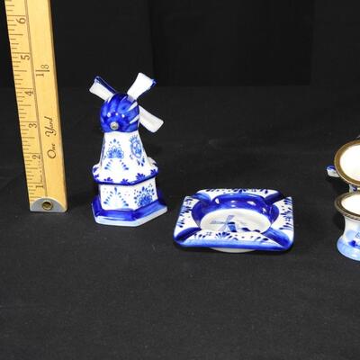 Delft Windmill Trinket Box Set with Ashtray