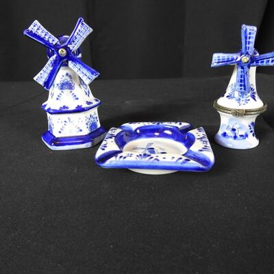 Delft Windmill Trinket Box Set with Ashtray