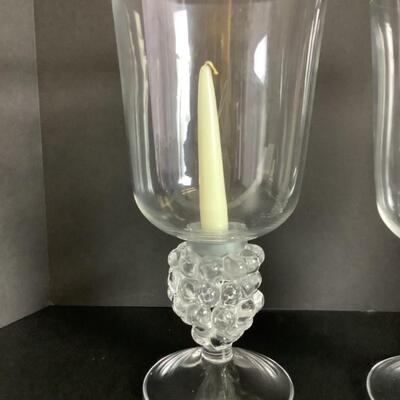 B - 242 Pair of Signed, Vintage, Lalique Grape Style Glass Candlestick Holders with Glass Tops