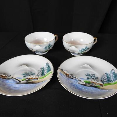 Kutani China Lithophane Tea Cups & saucer