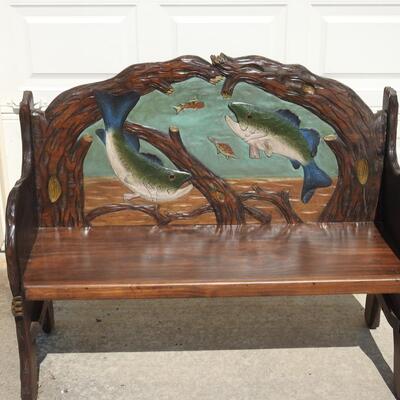 Carved Wood Bench