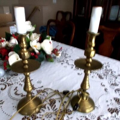 Pair of Brass Candle Lamps