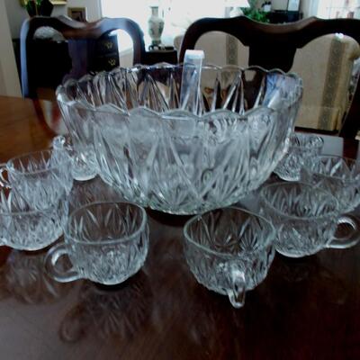 Heavy Glass Punch Bowl Set