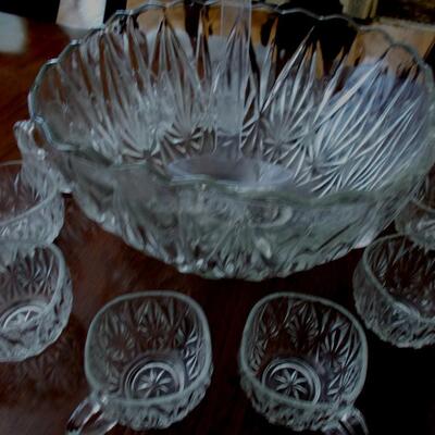 Heavy Glass Punch Bowl Set