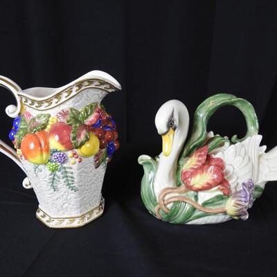 Fitz & Floyd Venzia Water Pitcher & Tulip Swan Pitcher