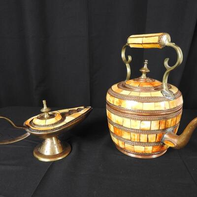 Morrocan brass & Camel bone Teapot & Lamp