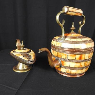 Morrocan brass & Camel bone Teapot & Lamp