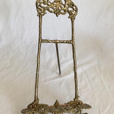 Vintage Ornate Brass Picture Frame Easel-Plate Holder-Display Stand 15 1/2