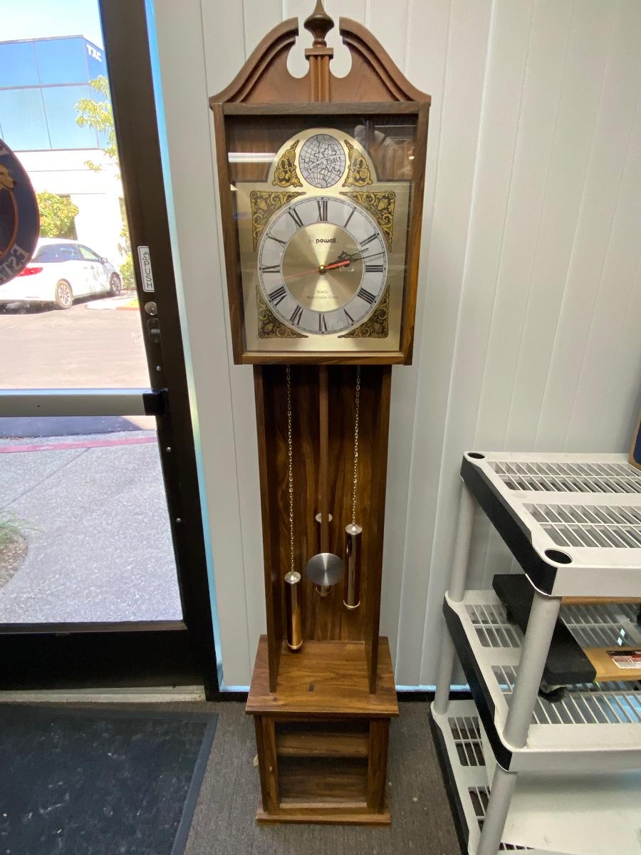 Vintage Battery Operated Veneered Standing Grandfather Clock