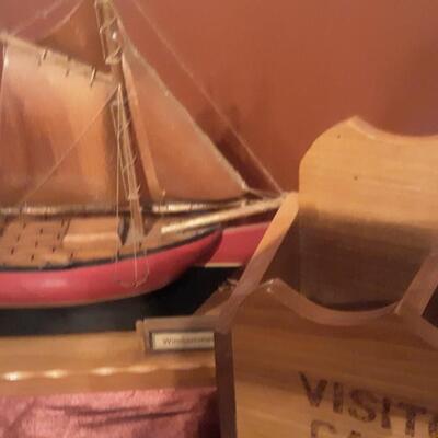 Vintage Wood Boat, Handmade Box with handle and Visitor Box