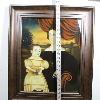 Vintage Reverse Hand Painted on Glass Reproduction of Mrs. Minor and Daughter by Orlando Hand Bears