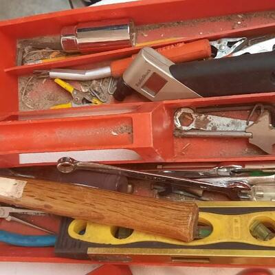 Lot 230  Red Tool Box Full of Assorted Tools