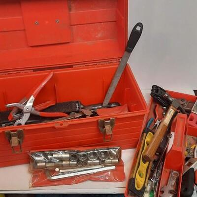 Lot 230  Red Tool Box Full of Assorted Tools
