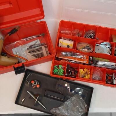 Lot  234  Red Plastic Tool Box with Corded Drill