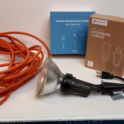Lot 238  Heavy Duty Cord, Outdoor Remote COntrol Outlet, & Flood Light