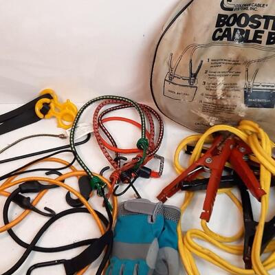 Lot 243  Jumper Cables, Bungee Cords, Work Gloves