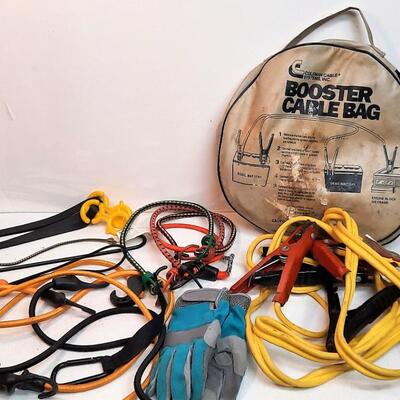 Lot 243  Jumper Cables, Bungee Cords, Work Gloves