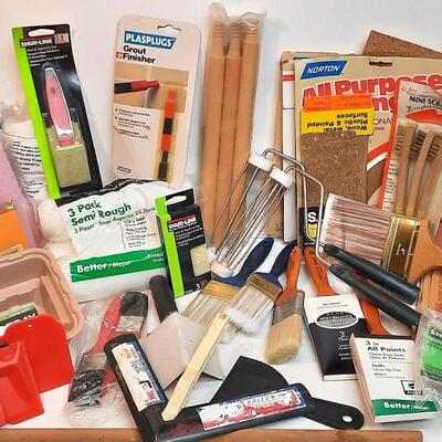 Lot 249  Painting Gear: Rollers, Brushes, Sand Paper, Edger, Extenders, & More