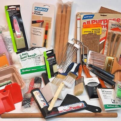 Lot 249  Painting Gear: Rollers, Brushes, Sand Paper, Edger, Extenders, & More