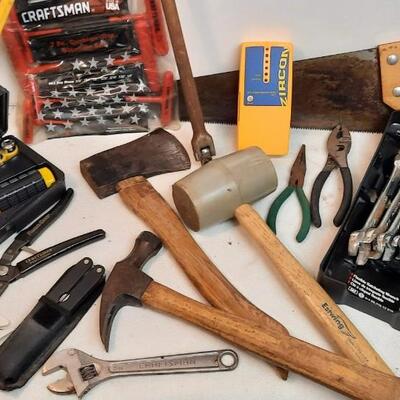 Lot 251  Assorted Tools: Level, Saw, Mallet, Ratchet/Screwdriver Set, & More
