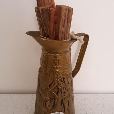 Vintage Hammered Embossed Brass Container with Fatwood