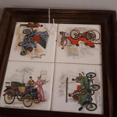 Vintage Side Table with Car Motif Tiles