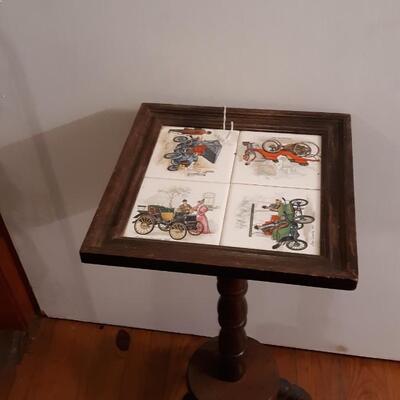 Vintage Side Table with Car Motif Tiles