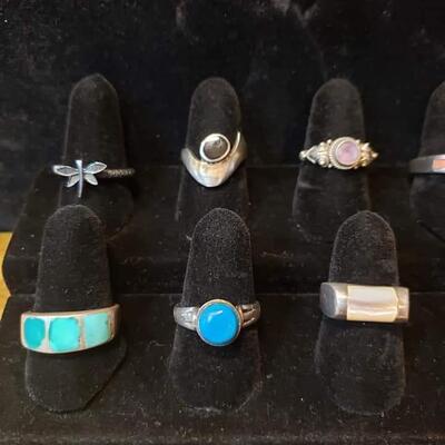 Sterling silver and turquoise  ring lot  79.3 g. Reserve