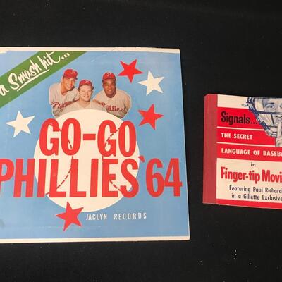 Lot 10: Baseball Items - Vintage Phillies 45 rpm Vinyl Record & Flip Book