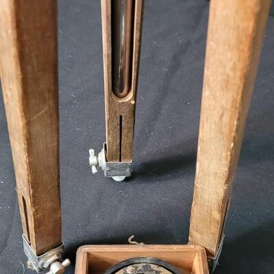 Lot 17: Vintage Gimbaled Maritime Compass In Wood Box and tripod