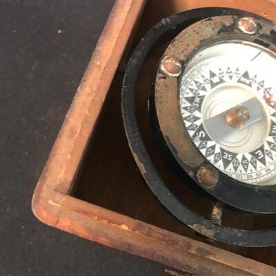 Lot 17: Vintage Gimbaled Maritime Compass In Wood Box and tripod