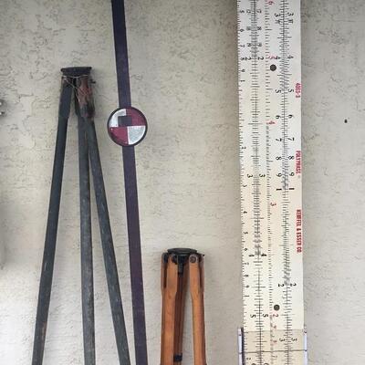 Lot 30: Vintage Survey Equipment - Tripods, Measuring Rods
