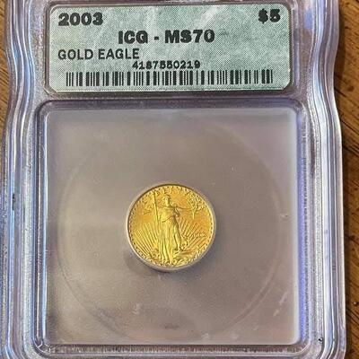 2003 1/10 Oz 5$ American Gold Eagle MS 70  .Reserve set