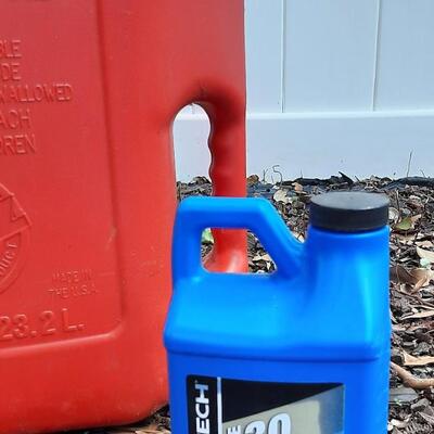 Lot 265   Blitz Gas Can (6 gal.16 oz.) & Super Tech STE30 Lawn Mower Oil
