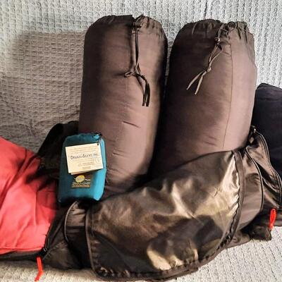 Lot 280  2 Slumberjack Sleeping Bags, 2 Pillows, & 1 Dream Sack Silk Camping Blanket