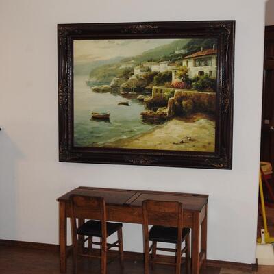 Large Oil Painting Coastal Villa Scene