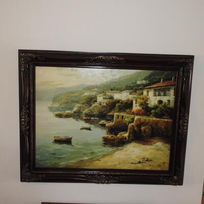 Large Oil Painting Coastal Villa Scene