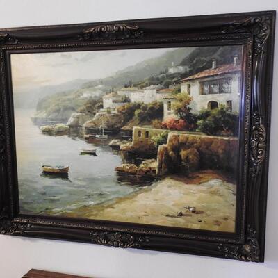 Large Oil Painting Coastal Villa Scene