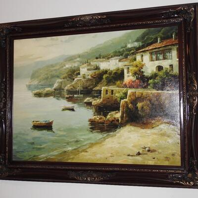 Large Oil Painting Coastal Villa Scene