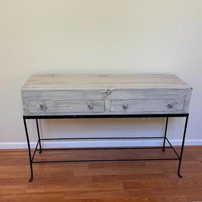 Painted Distressed Metal & Wooden Storage Sofa/Entry Table