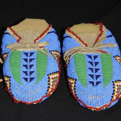 Native American  Beaded Moccasins and Wing Fan