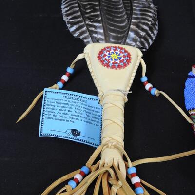 Native American  Beaded Moccasins and Wing Fan