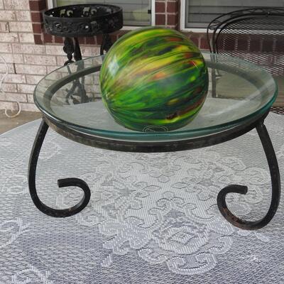 Metal Glass Patio Table with Bowling Ball
