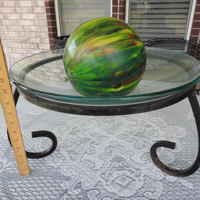 Metal Glass Patio Table with Bowling Ball