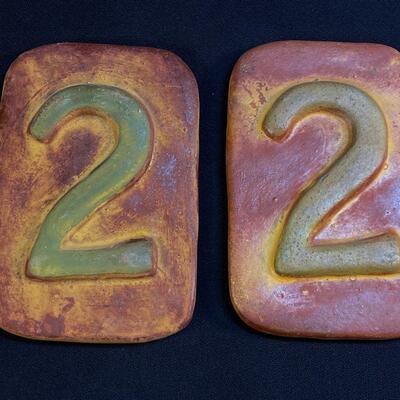 Set of Two Number 2 Rustic Ceramic Tiles