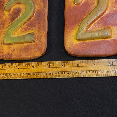 Set of Two Number 2 Rustic Ceramic Tiles