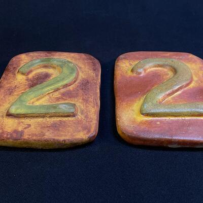 Set of Two Number 2 Rustic Ceramic Tiles