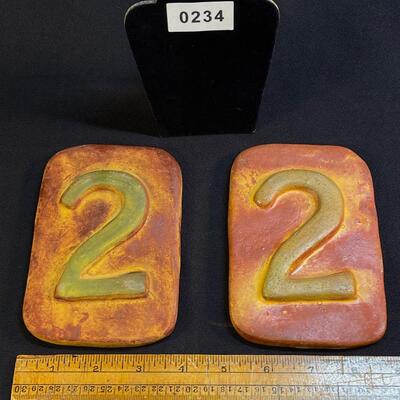 Set of Two Number 2 Rustic Ceramic Tiles